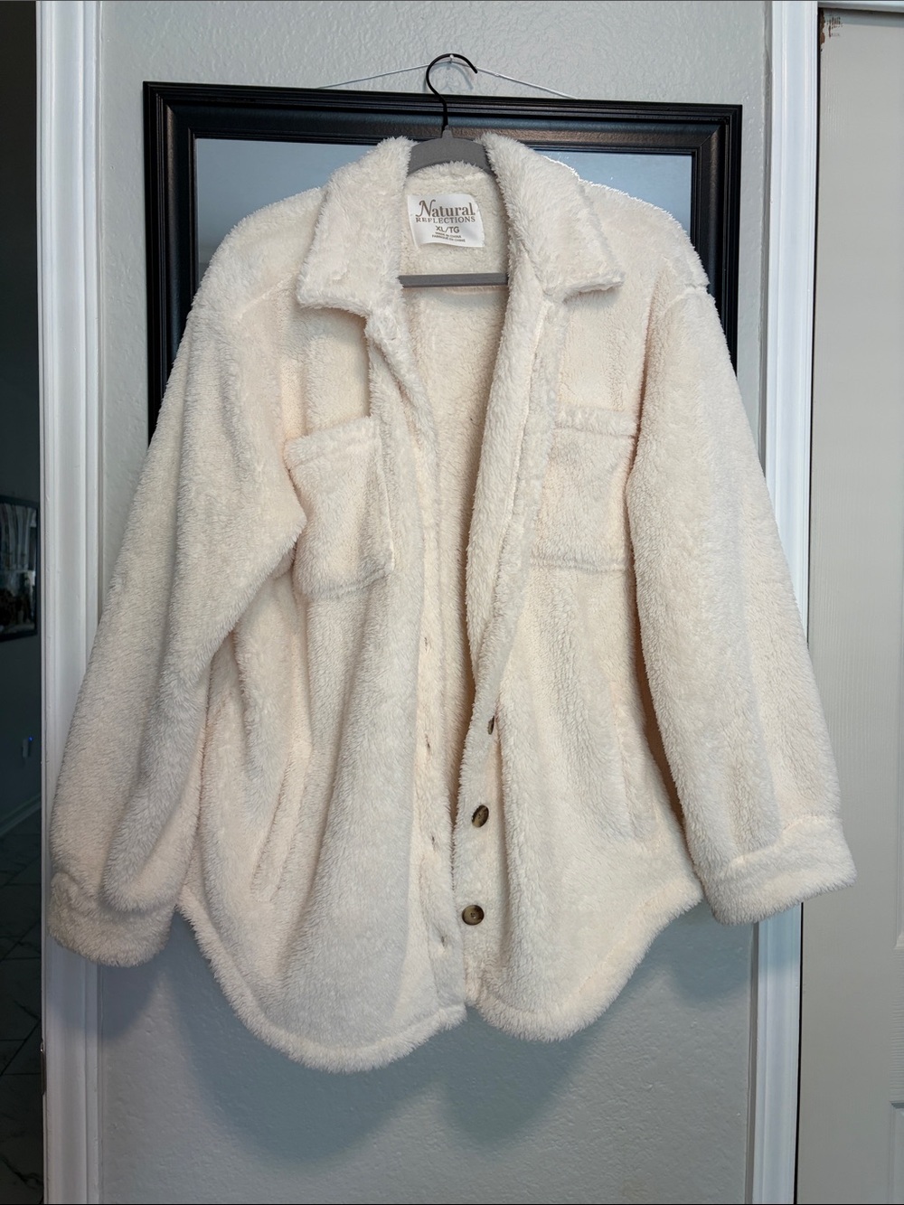 Natural Reflections Cream Plush Sherpa Button Jacket